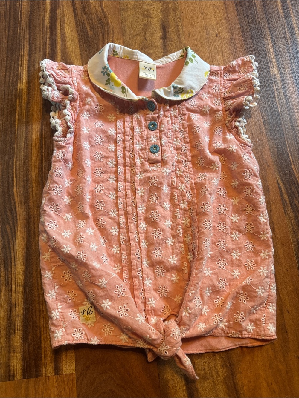 Wildflowers Girls Pink Eyelet Lace Button Front Top Floral Collar Size 6 S19T111